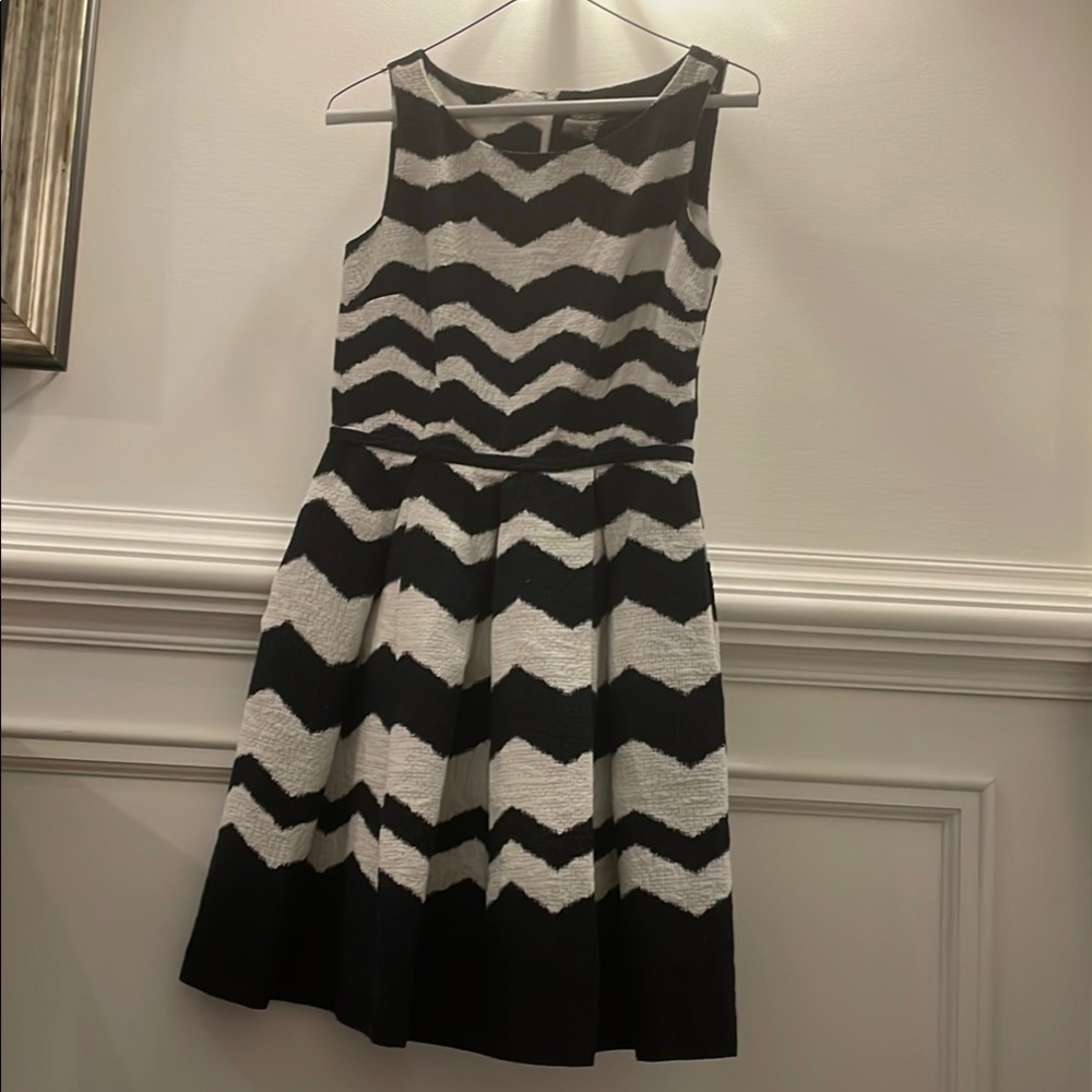 Taylor Black and White A-Line Pleated Midi Dress